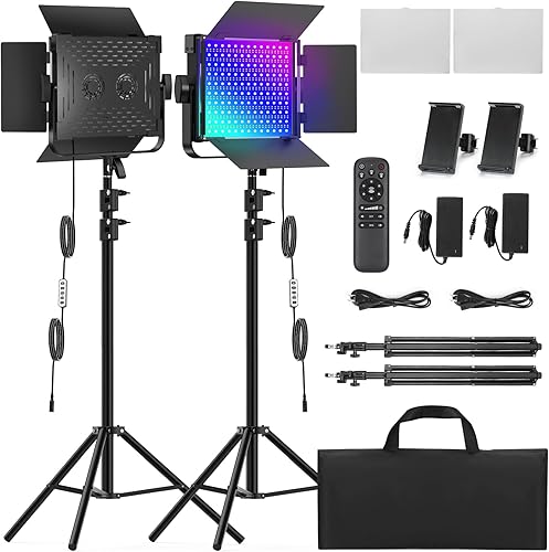 Paquete de 2 luces de fotografía RGB, luces LED bicolor de estudio profesionales, de 50 W, 2300 K 8500 K, luces fotográficas regulables para