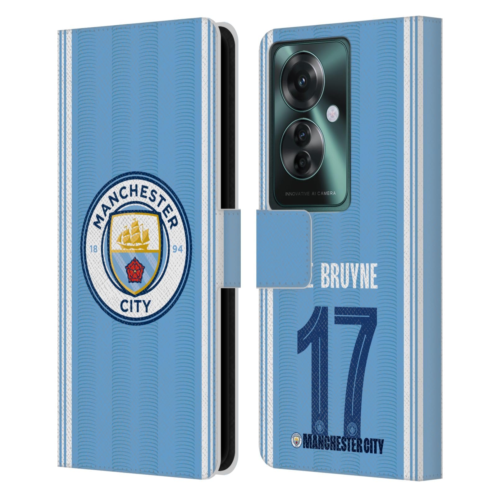 Head Case Designs Officially Licensed Manchester City Man City FC Kevin De Bruyne 2023/24 Players Home Kit Leather Wallet Case Compatible with Oppo Reno11 F 5G / F25 Pro 5G