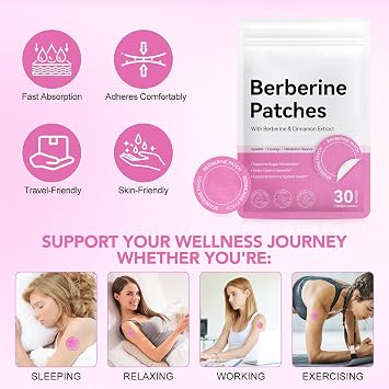 Berberine Patches 30Pcs, Berberine & Cinnamon Extract, Vegan