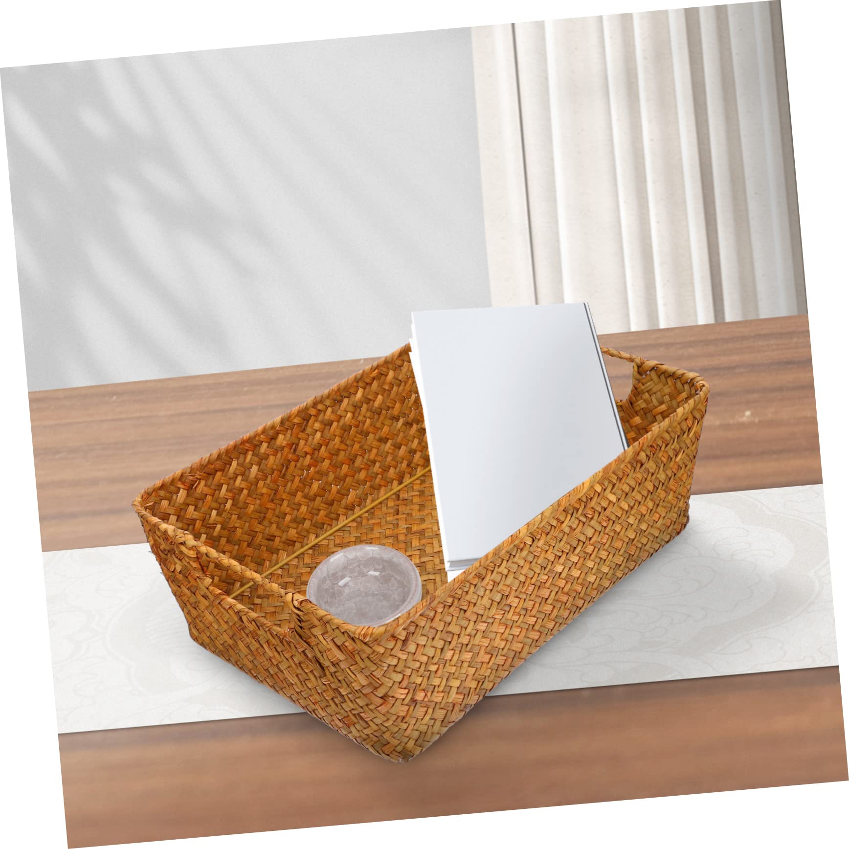 BEBEMOKO Kitchen Storage Box Woven Laundry Basket Decorative Baskets Basket for Fruit Potato Bread Candy Storage Basket Woven Basket Snack Containers Bread Storage Wicker Mat Grass Orange