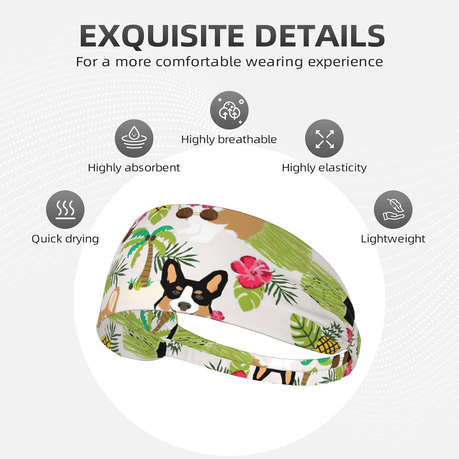 Corgi Hawaiian Tropical Summer Pineapple Print Ultra-Soft Elastic Headband Sports Running Gym Outdoor Activities Gifts Headwear