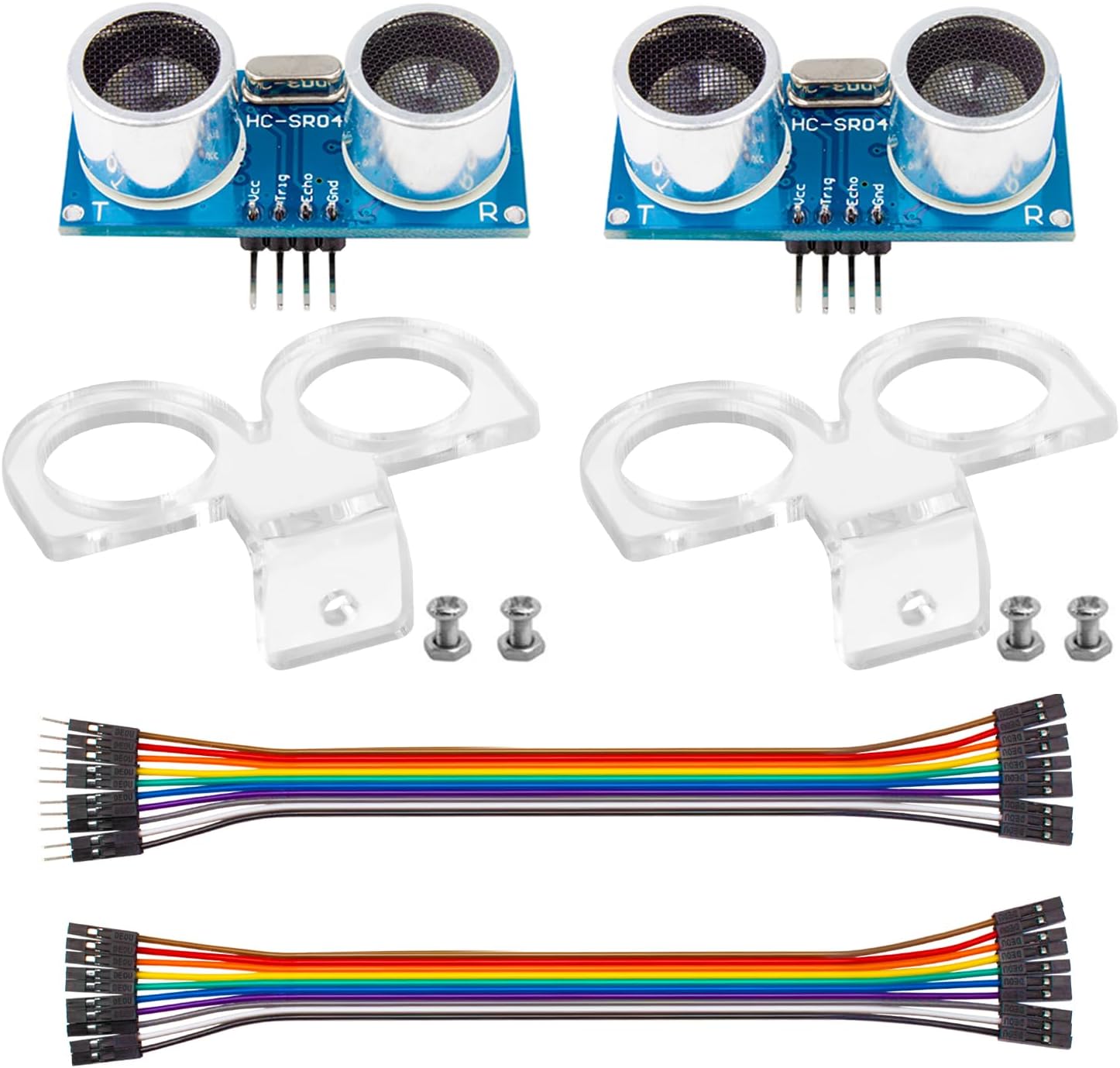 2pcs Ultrasonic Sensor Module HC-SR04 for Arduino, Distance Sensors with 2pcs Mounting Bracket Compatible with Mega2560, Robot kit, for ZigBee (2)