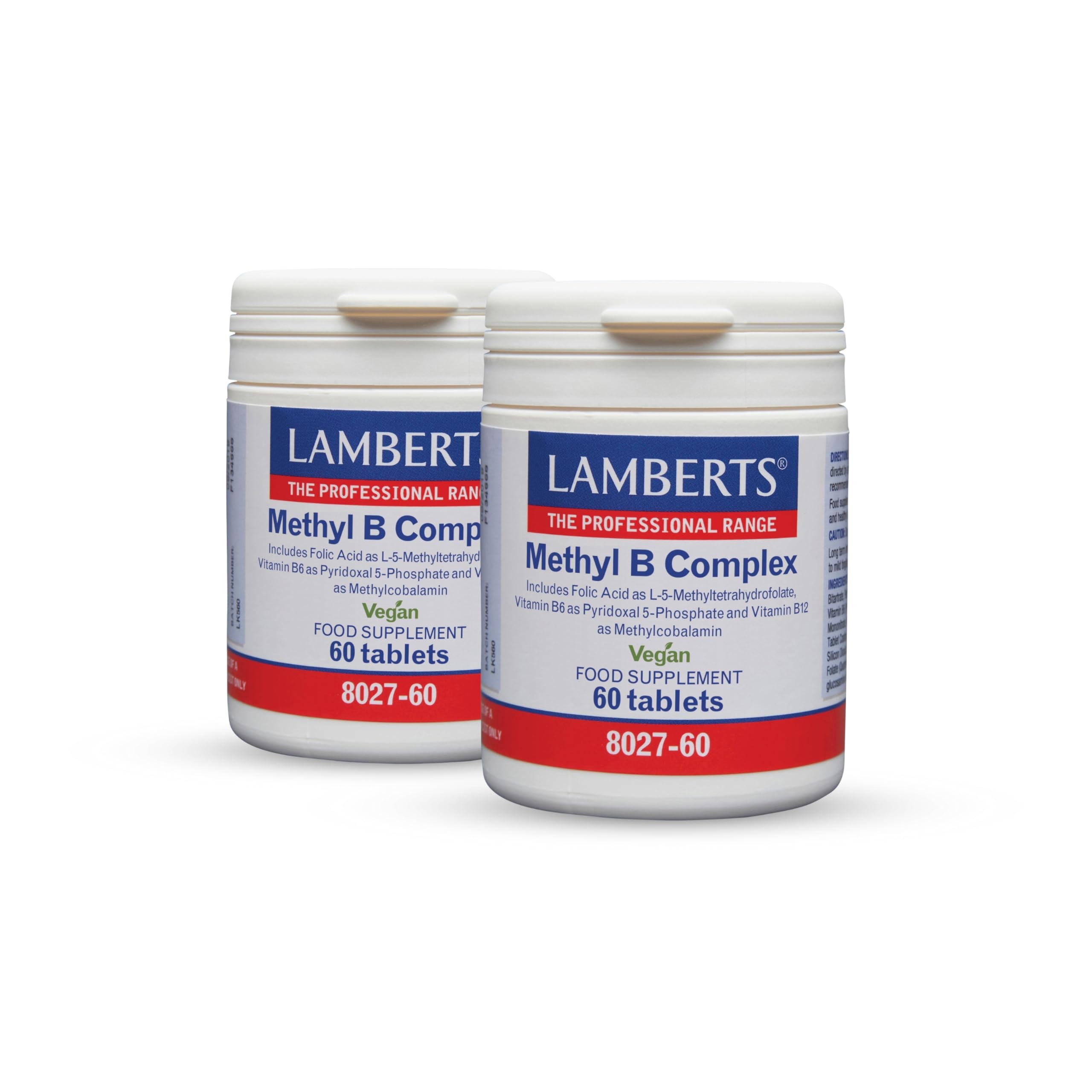 Pack x2 | Lamberts Methyl B Complex, Complejo B Avanzado, Vegetariano y Vegano, Con Metilfolato y P5P, Para Sistema Inmune y Función Psicológica | 60 Tabletas | LAMBERTS
