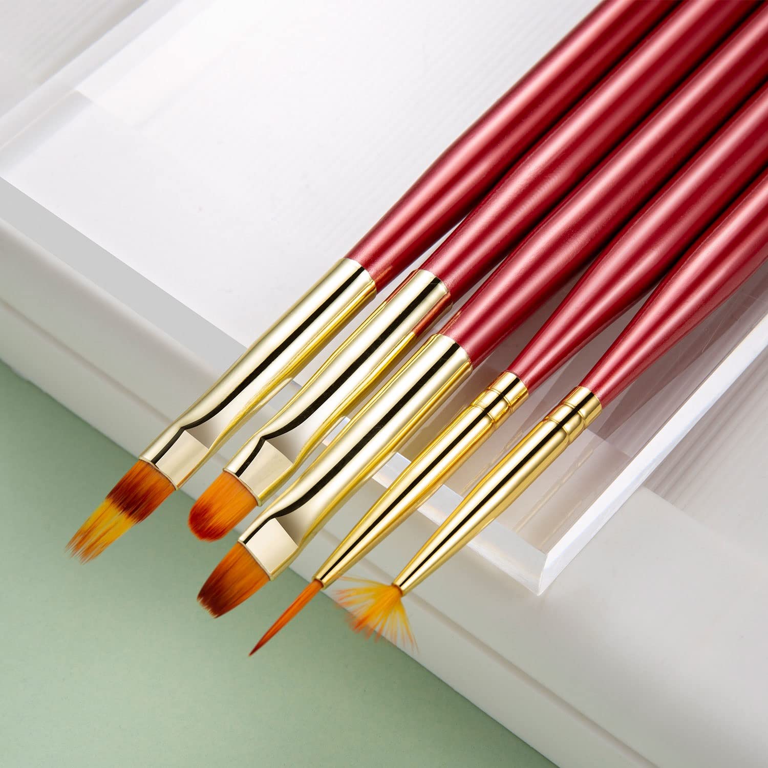 Pennelli per Pittura ad Olio, 5 Pezzi Pennello per Estensione Gel Rosso Pennello per Nail Art Liner per Manicure Strumenti di Pittura per Disegno (Rosso 5 Pezzi)