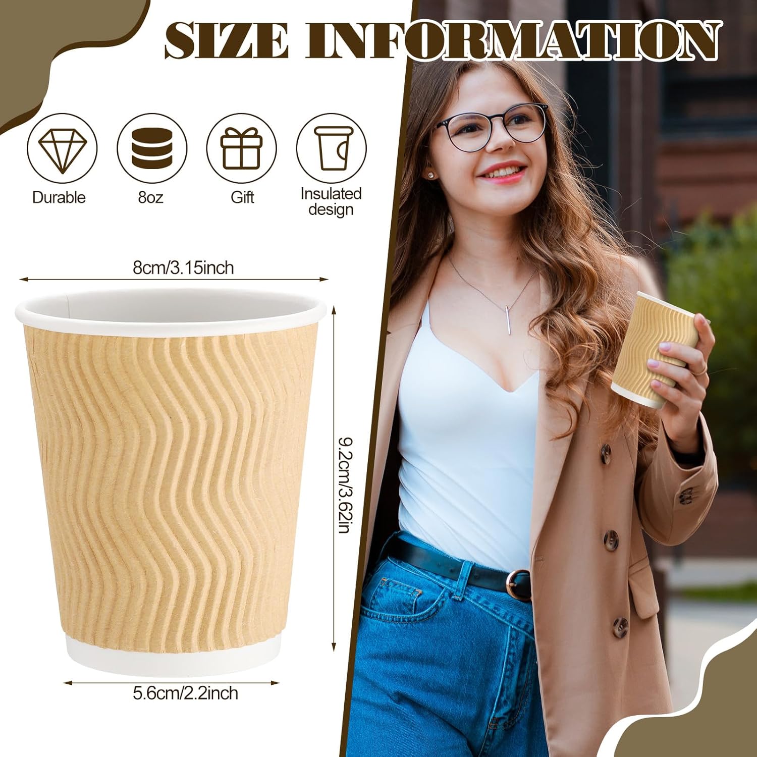 200 Pack 8 oz Disposable Coffee Cups Yellow Insulated Corrugated Paper Coffee Cups with Ripple Wall Design Suitable for Hot or Cold Drinks Cafe Restaurant Office Home Party Picnic BBQ - Image 4