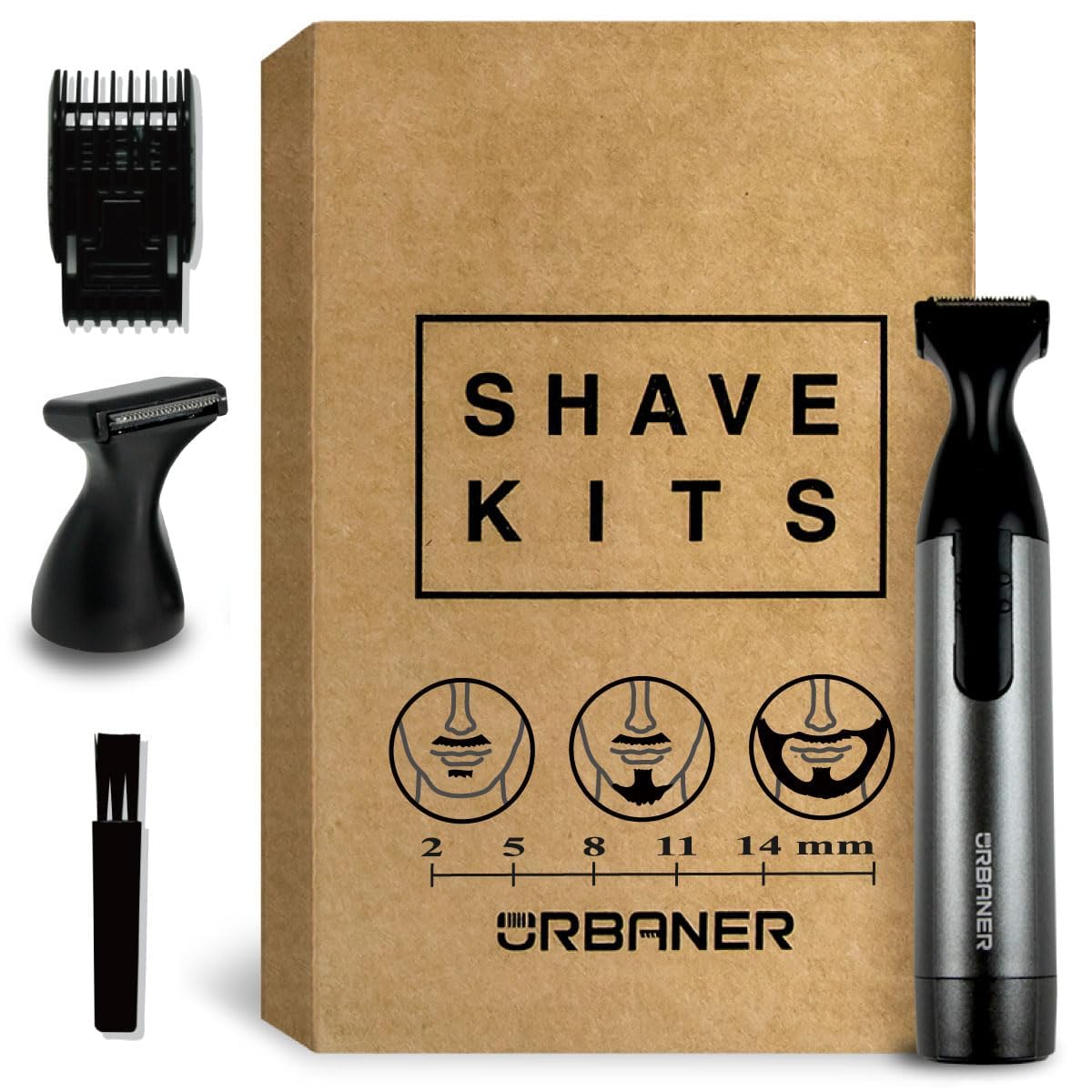 URBANER Mustache Trimmer – Cordless, Waterproof & Adjustable, 0.5–14mm Precision Settings, Lightweight Grooming Clipper with Japanese Steel Blade for Travel Use, Beard Trimmer for Men, Hair Clippers