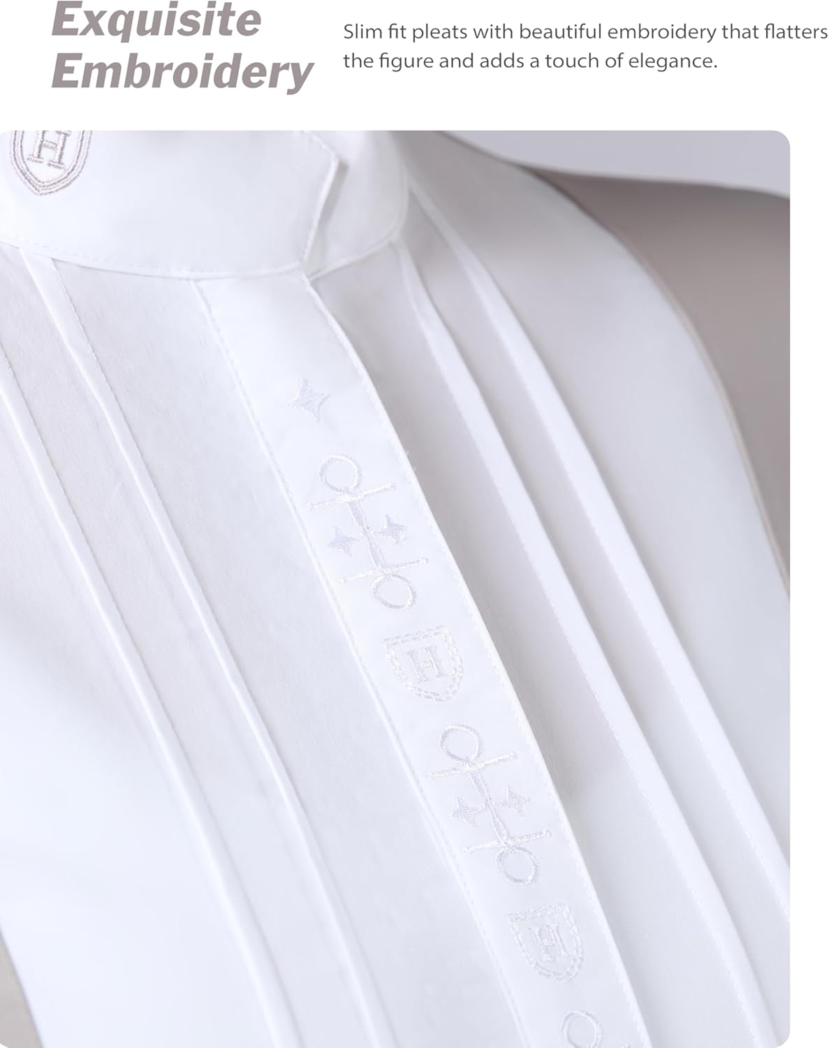 Harrison Howard Women’s Equestrian Show Shirt Long Sleeve Pleated Bib Competition Horse Riding Top with Embroidery - Image 5