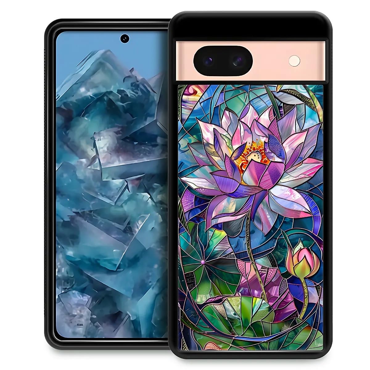 Coque Google Pixel 8A résistante aux chocs et rayures motif vitrail fleur - 8