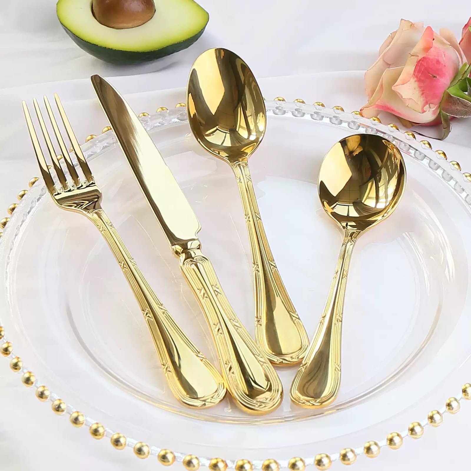32 Pieces Silverware Set,18/8 stainless steel set for 8,Flatware set Water droplet gold/silver, Fine Silverware set and Dishwasher Safe 02