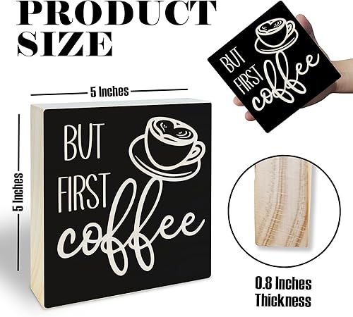Miniatura 2 de Letrero de café de 5 pulgadas, pero primer café, decoración de mesa de cafetería, letrero de bloque de madera para decoración rústica de cocina de