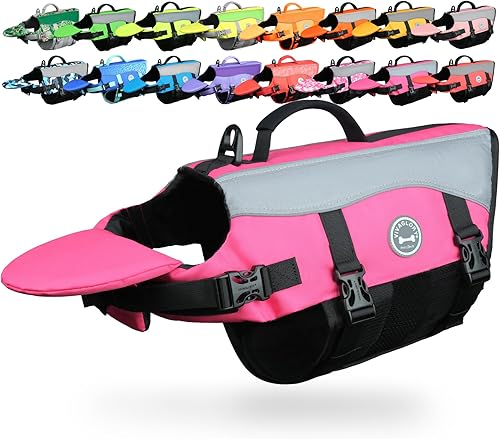 Vivaglory - Chaleco salvavidas para perros con acolchado extra, chaleco de seguridad para mascotas, color rosa, talla L