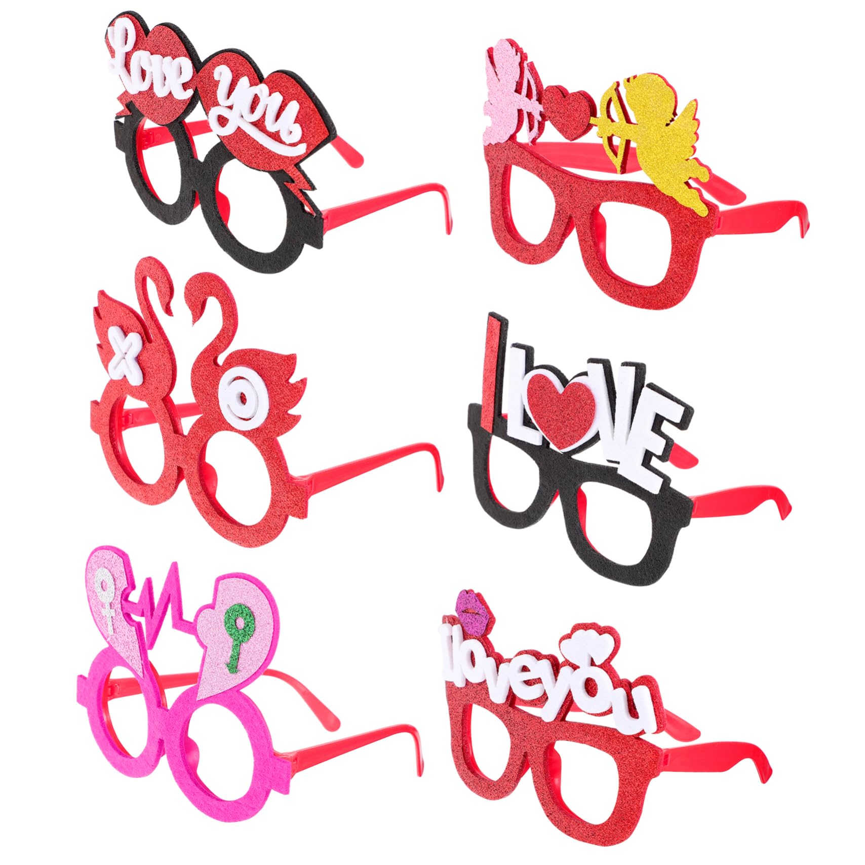 CIMAXIC 6Pcs Heart Shaped Valentine Day Eyeglasses Decorative Party Props for Celebrations Fun Photo Accessories for Unique Heart Glasses for Women