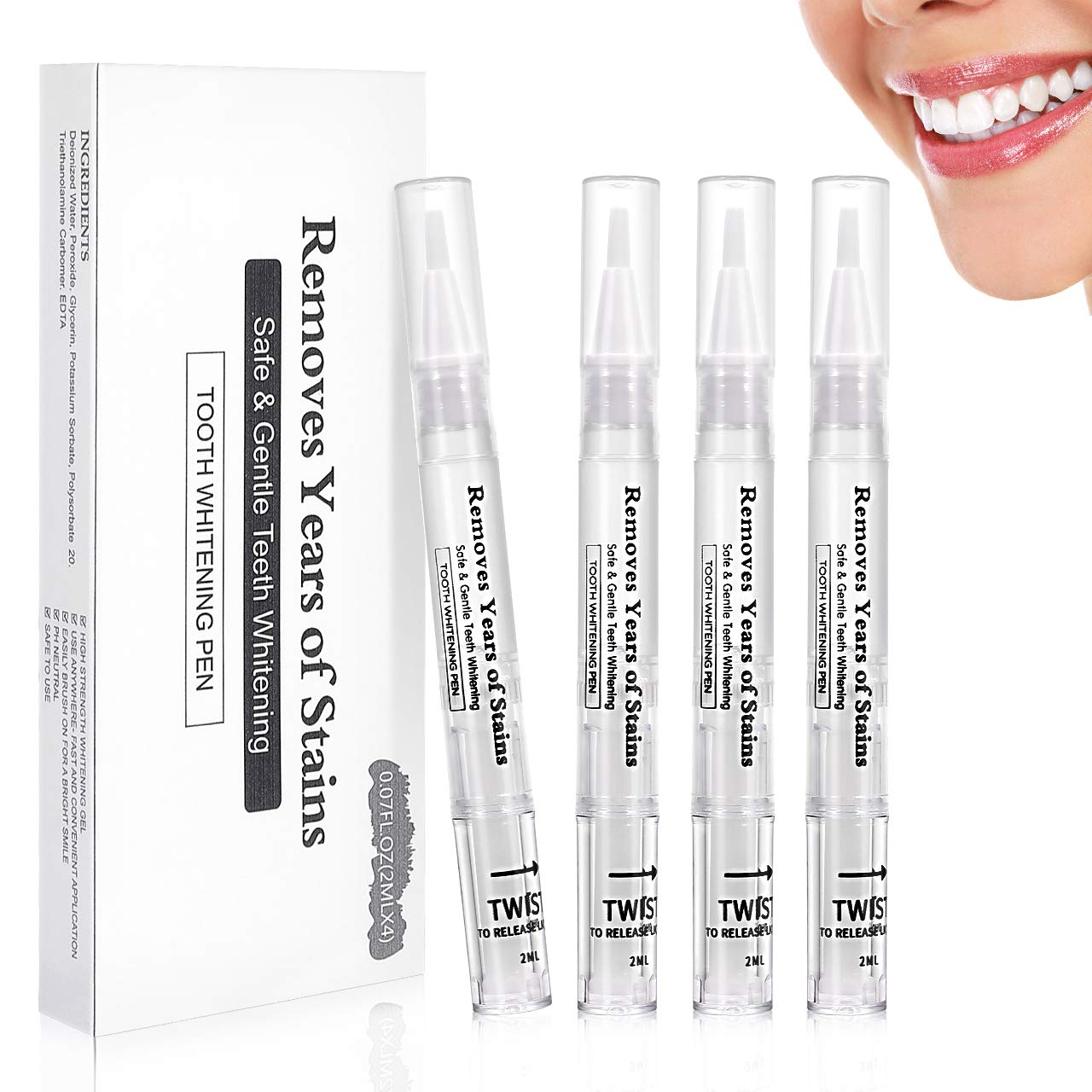 Teeth Whitening Gel, Kastiny 4Pcs Professional Painless Teeth Stain Remover, Non-Sensitive Tooth Whitener Pen for Beautiful White Smile
