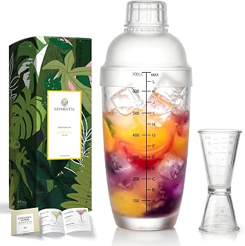 Homestia 2Pcs Plastic Cocktail Shaker with Measure Jigger Set 700cc/24oz