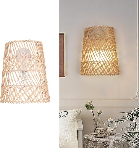 Miniatura 1 de Arturesthome Lámparas de pared rústicas tejidas de ratán natural para pasillo, lámpara de pared rústica tejida de ratán natural, pantalla para el