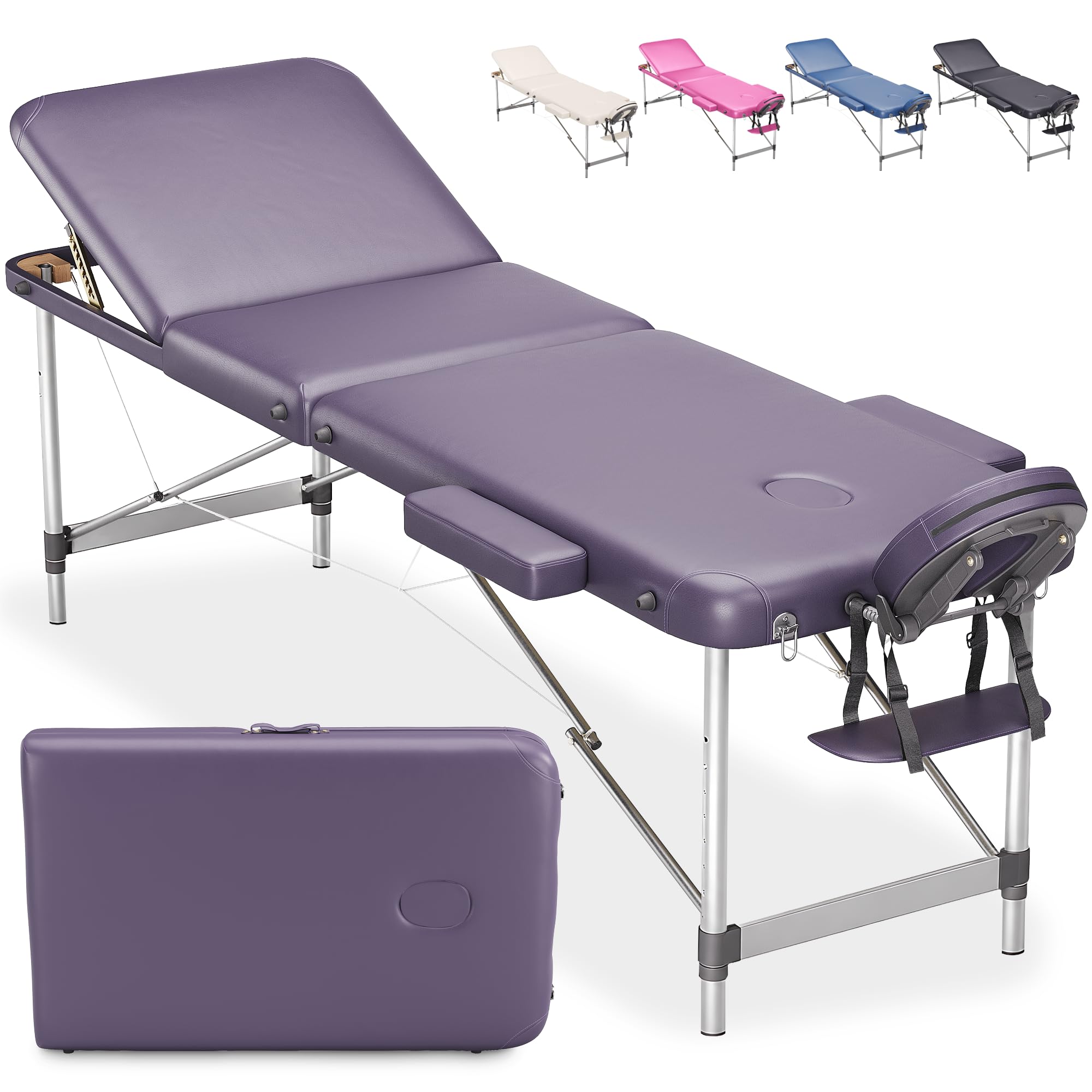 Beltom® Mobile Massagetisch Massageliege Massagebank 3 zonen klappbar Aluminium + Tasche - Lila