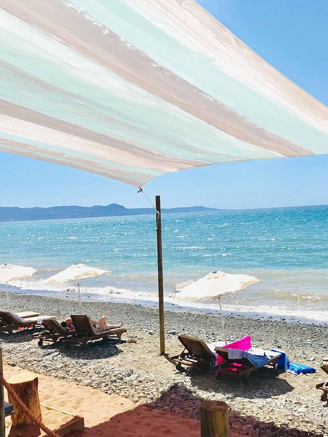 Abstract Turquoise Sun Shade Sail 8' x 10', and Brown Gradient Wood Board Rectangle Outdoor Sun Shade Canopy, Waterproof UV Block Patio Covers for Garden Backyard Beach Pergola Deck