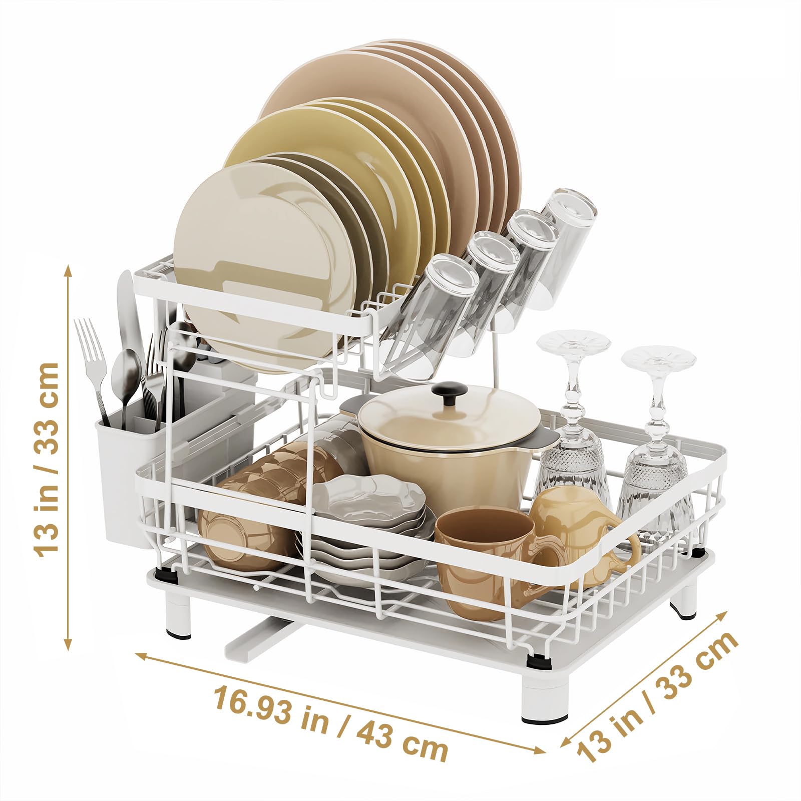 Escurreplatos Acero Inoxidable, Escurridor de Platos para Fregadero, Escurridor Fregadero con Bandeja Recogegotas, Portautensilios y Portavasos, Escurridor Platos para Encimera, Escurreplatos Blanco