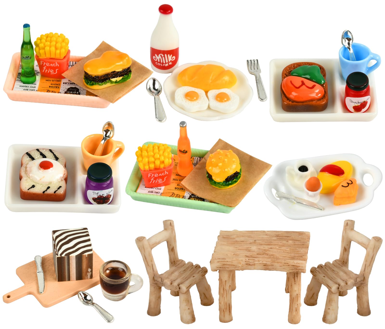 YSYZM Comida Miniatura 1/12 – 13 Piezas De Resina Para Casa De Muñecas – Incluye Leche, Piruletas, Patatas Fritas Y Latas – Decoración Realista Para Cocina