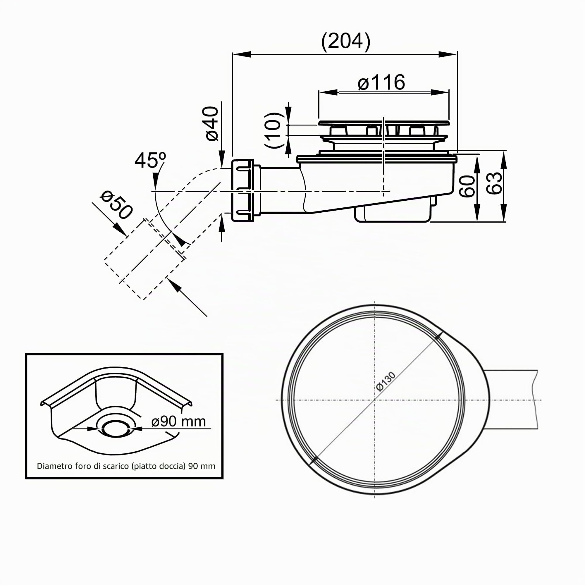 Aquabad set di scarico per piatto doccia 90 mm – con elegante copertura cromata, filtro e raccoglicapelli removibili, sistema antiodore, alta capacità di scarico di 37,2 L/min