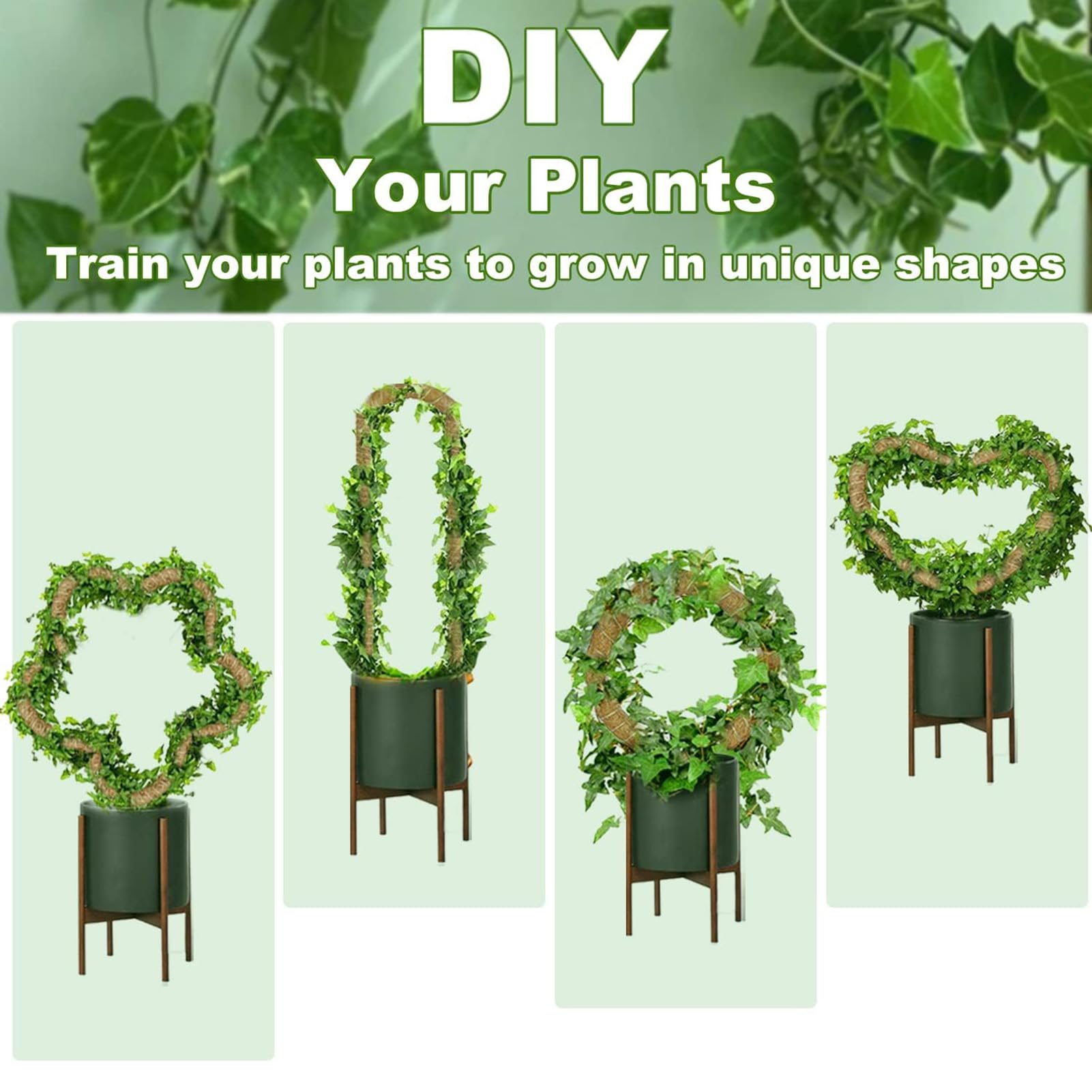 Lot de 2 piquets en mousse pour Monstera, 63,5 cm pour plantes d'intérieur flexibles, avec corde de 1,5 m, idéal pour les plantes grimpantes pour faire pousser des plantes