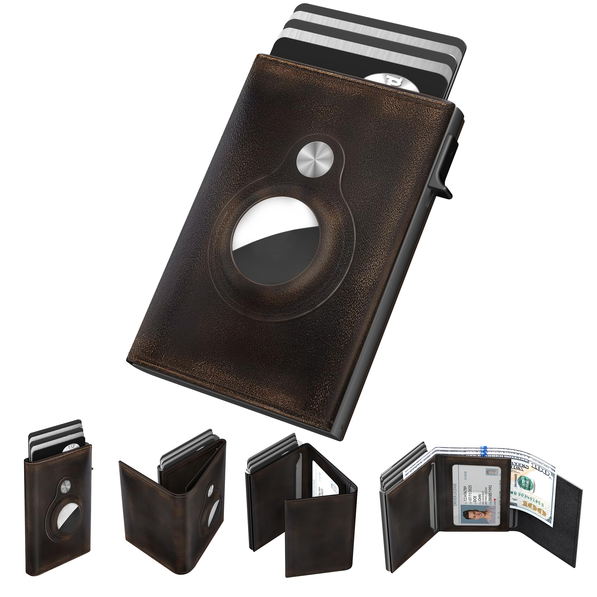 typecase Mens Wallet Card Holder for AirTag: Leather Smart Wallet for Men Compatible with Apple Air Tag, RFID Blocking, Slim, Minimalist - 9-14 Card