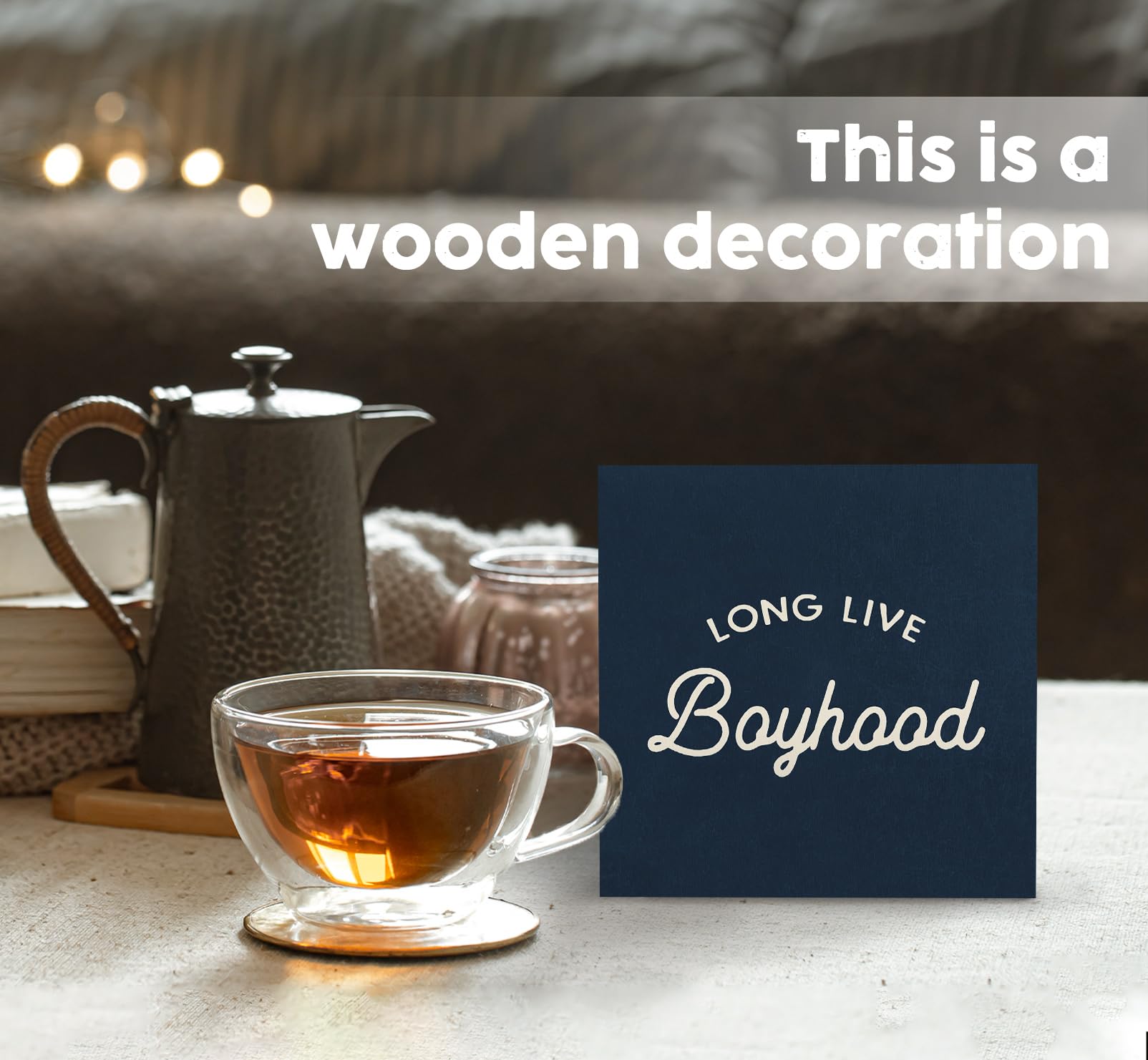 Targa in legno blu navy con scritta "Long Live Boyhood", decorazione per la cameretta dei ragazzi, decorazione per la casa per camera dei bambini, camera da letto, sala giochi, scrivania