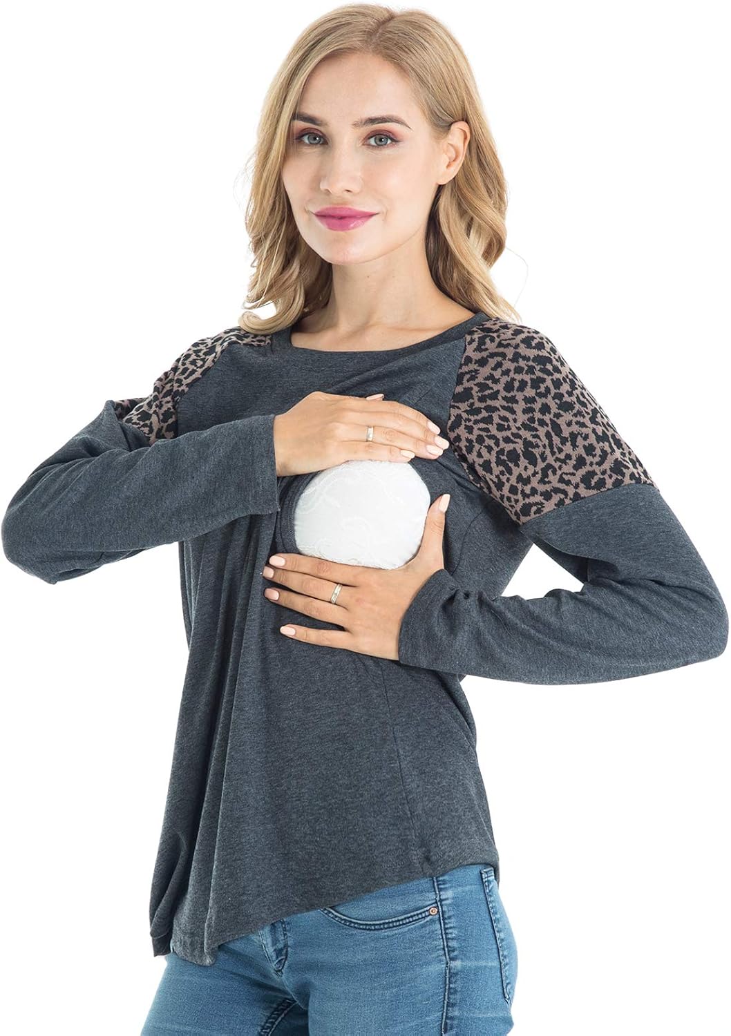 Bearsland Women's Maternity Nursing Tshirts Long Sleeves Patchwork Nursing Breastfeeding Top : Clothing, Shoes & Jewelry