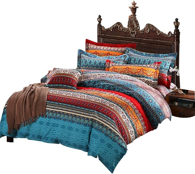 Michorinee Boho Duvet Cover Single Bed Blue Exotic Style Moroccan Bohemian Bedding Set Soft & Hypoallergenic Microfiber Quilt Cover with Pillow Case Zipper Single