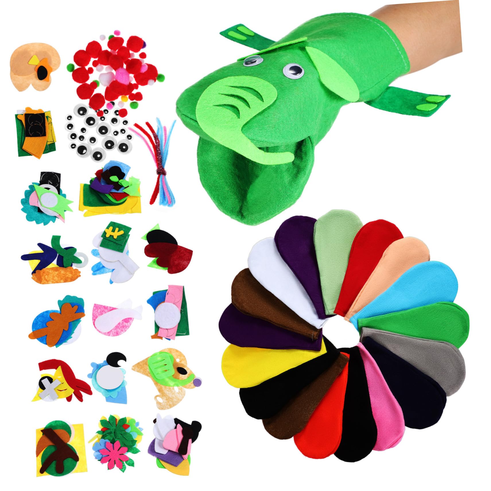 Kit Burattini di Feltro Fai da Te per Ragazzo Ragazza, Materiale Morbido 24,5x14 Cm, Accessori per Creazione Marionette Animali, Giocattoli Artigianali per attività Creative