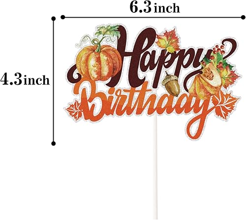 Miniatura 2 de Decoración de pastel de calabaza, hojas de arce de otoño y otoño, decoración de pastel de feliz cumpleaños, suministros de fiesta de cumpleaños con