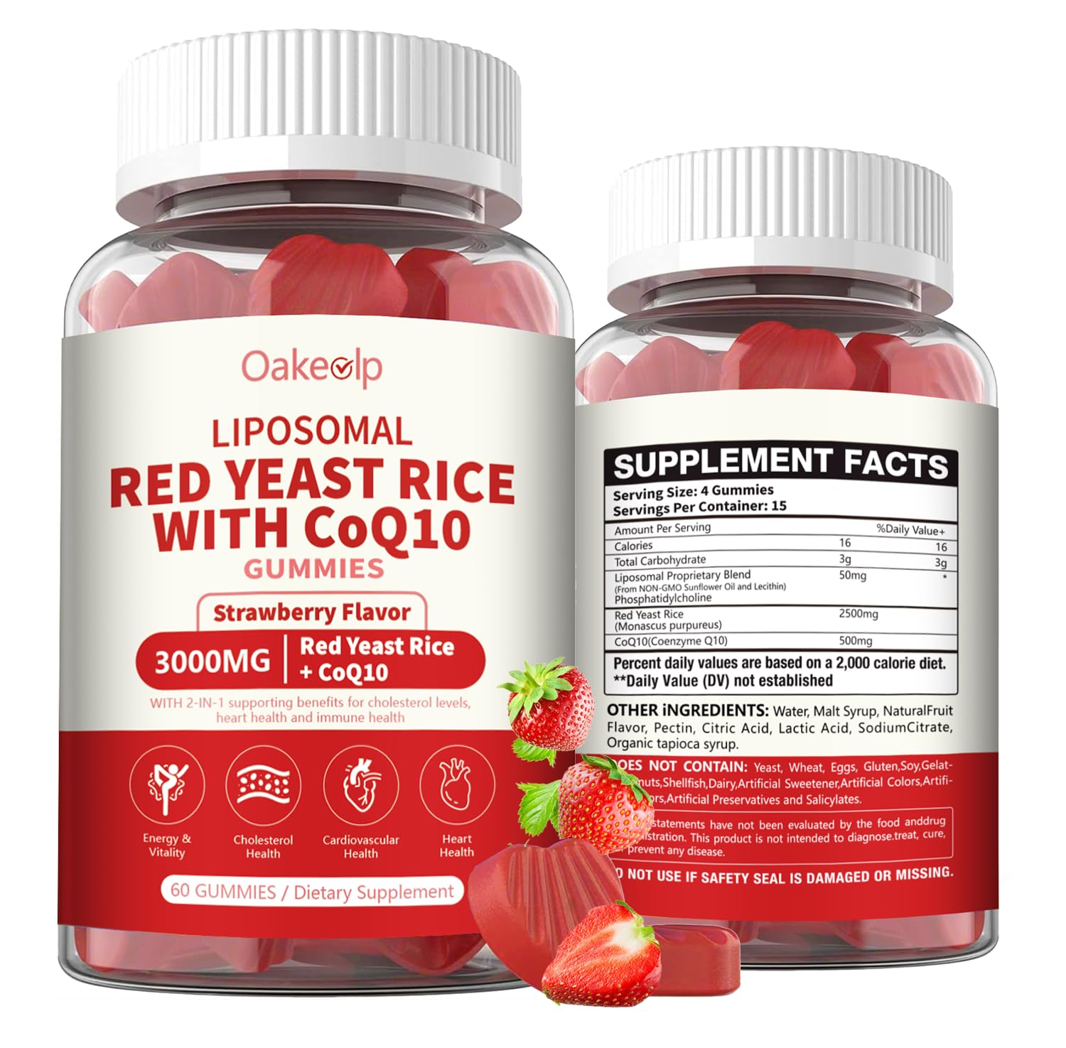 Suplemento Gummies de Arroz Vermelho Lipossomal com Coenzima Q10 3000mg: Absorção 98% Melhorada para Redução de Colesterol e Suporte à Saúde do Coração