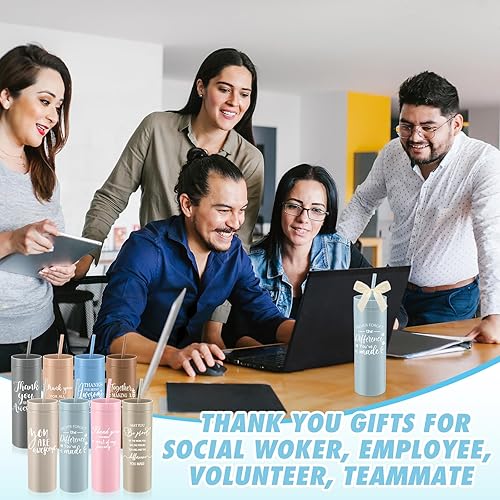 Miniatura 6 de Skylety 24 piezas de regalos de agradecimiento a los empleados, vaso inspirador de agradecimiento de 16 onzas con tapa, pajita, llavero, bolsa de