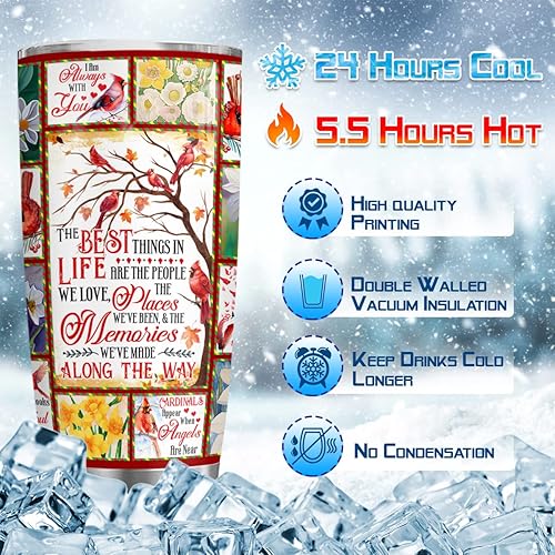 Miniatura 8 de Regalos de cardenales conmemorativos para mujeres, vaso de 20 onzas con texto en inglés "I'm Always With You", ideas de duelo por la pérdida de la