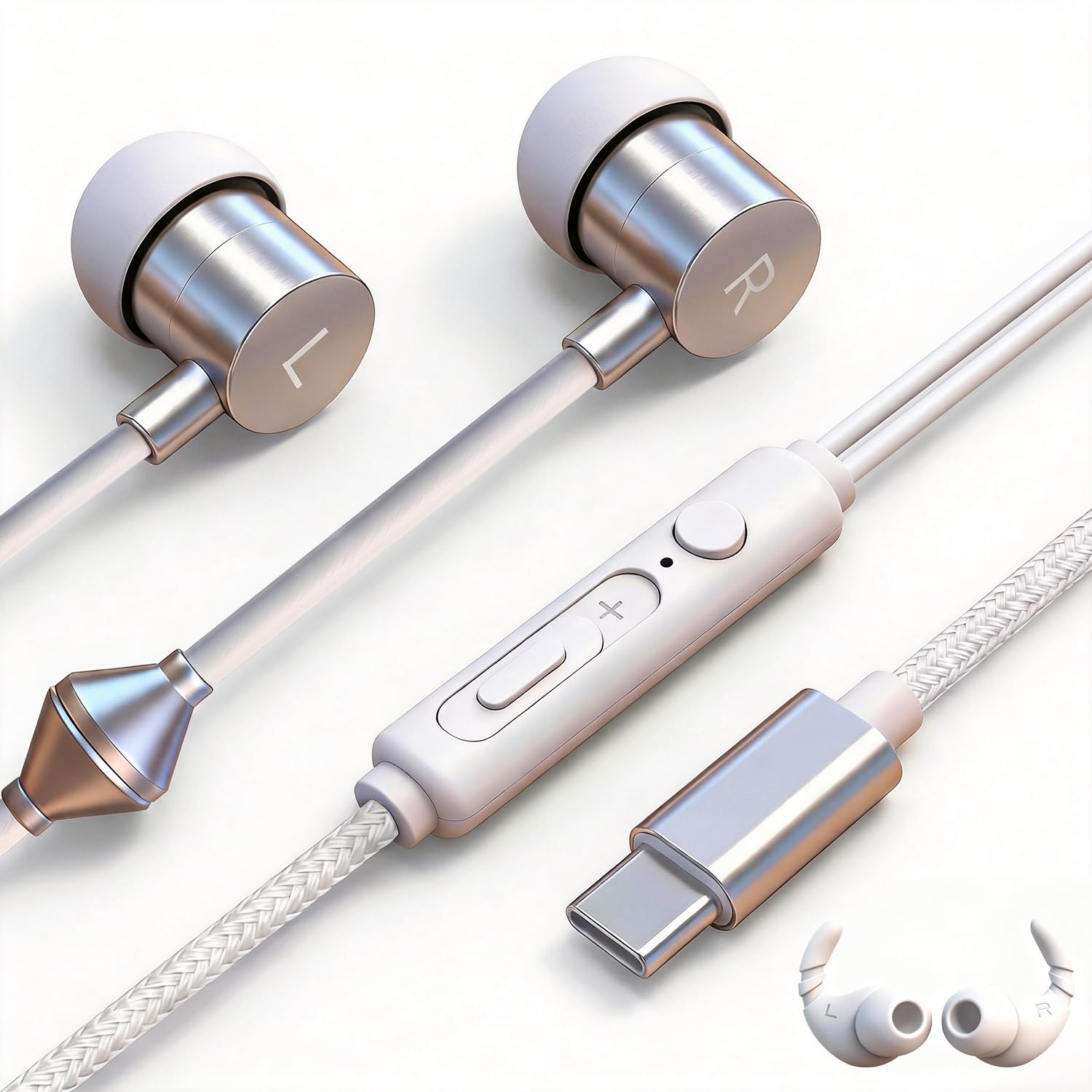 Cuffie USB-C Air Tube - Auricolari cablati anti radiazioni senza EMF con microfono per riduzione del rumore e controllo del volume - Zero EMF per gravidanza, bambini - Comfort orecchio aperto per