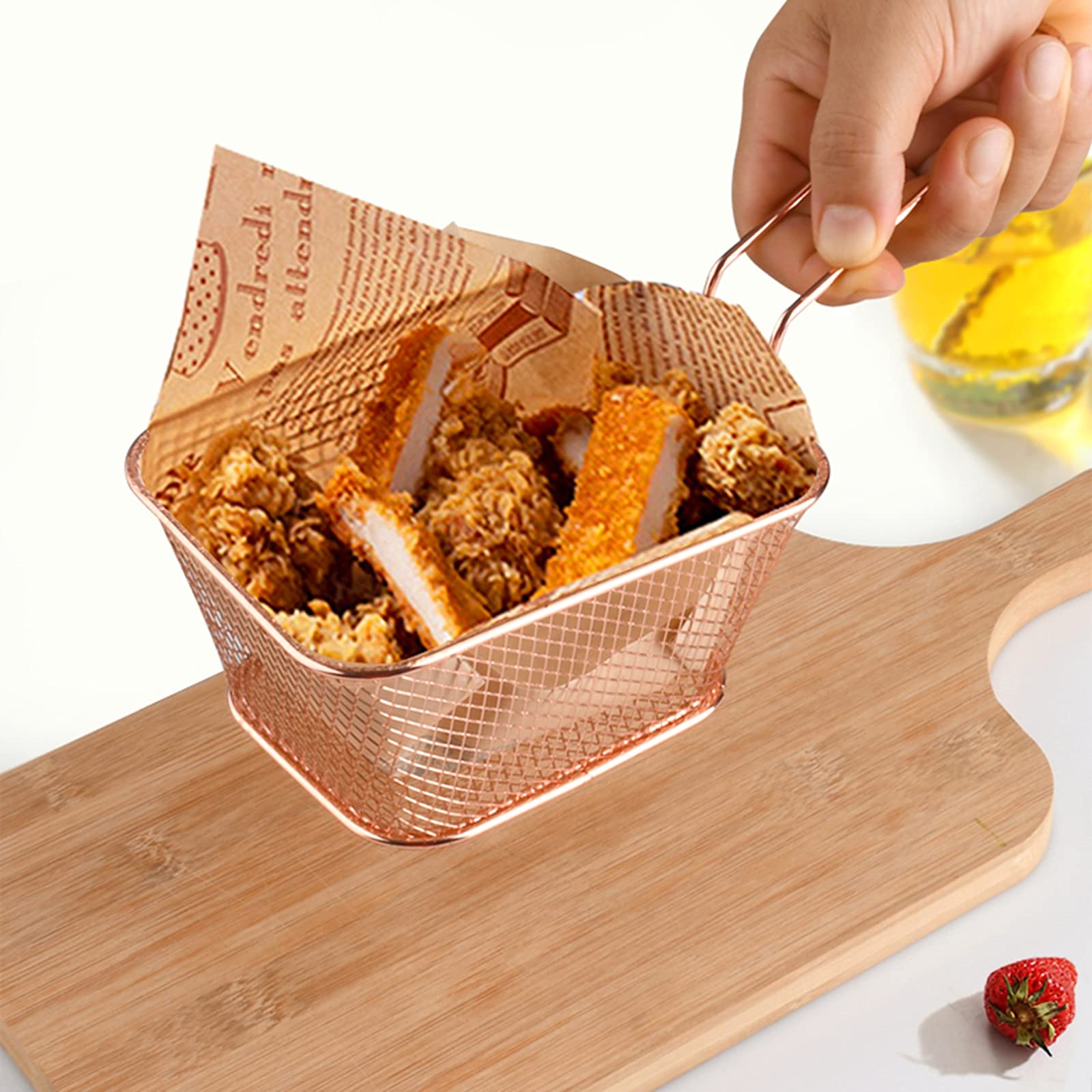 SEUNMUK 8 Cestini Per Patatine Fritte In Ferro Dorato Con Manico - Mini Porta Patatine Per Servizio A Tavola E Presentazione Cibo