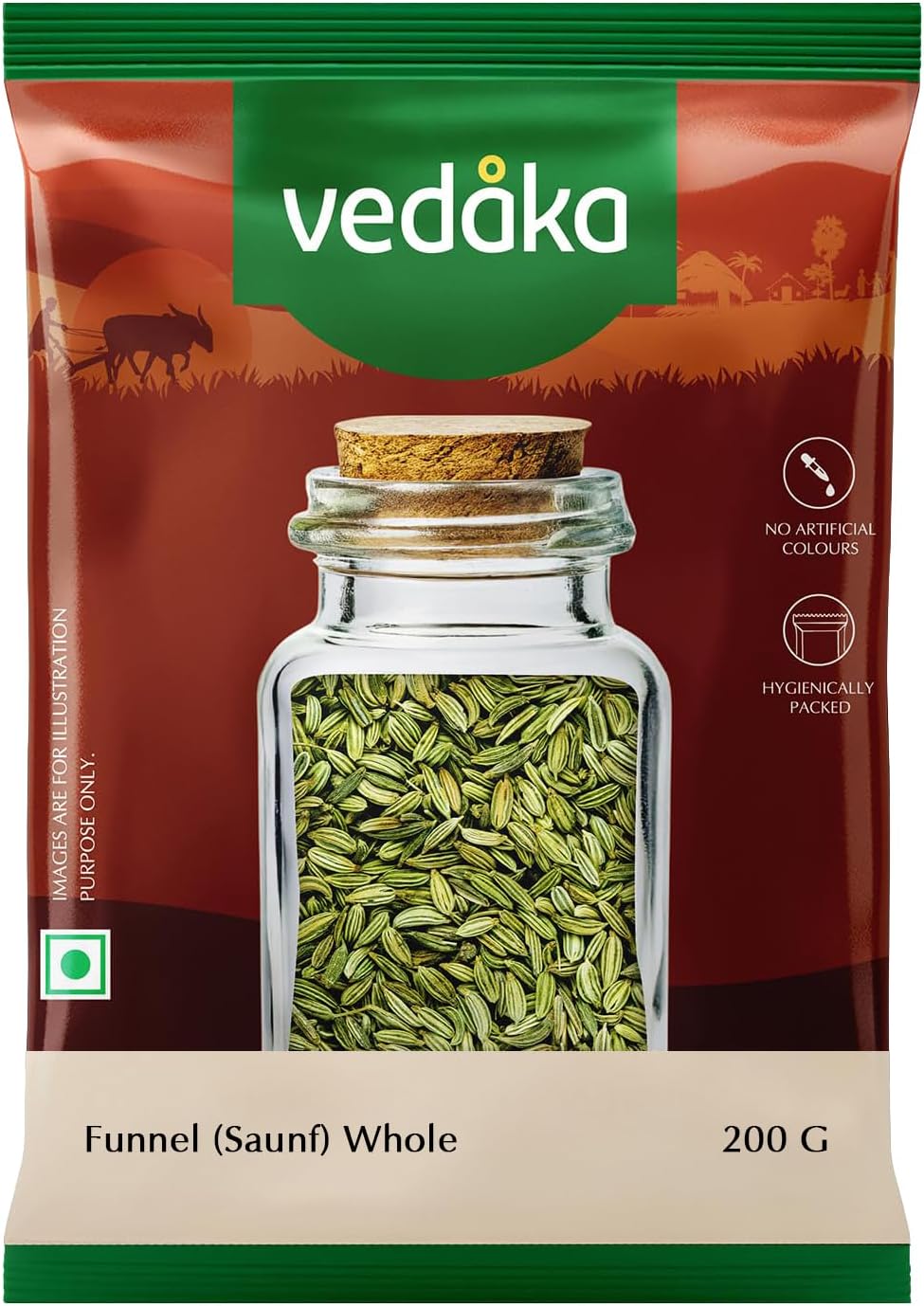 Amazon Brand - Vedaka Fennel Whole | 200 G | Saunf | No Added Colours or Preservatives