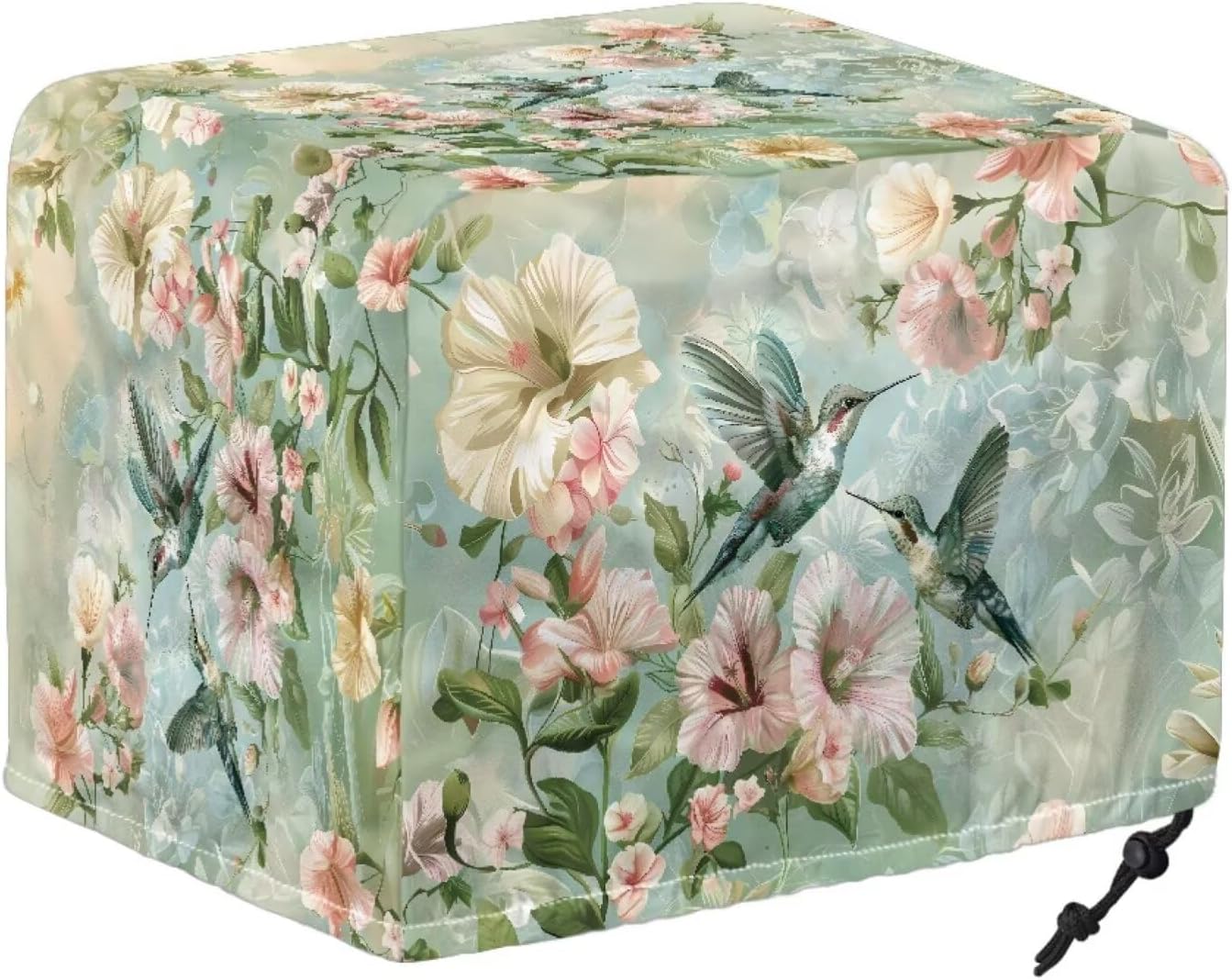 Blooming Flowers Print Toaster Cover 2 Slice Green, Hummingbird Pattern Waterproof Bread Maker Dustproof Protection, Washable Adjustable Bread Machine Cover