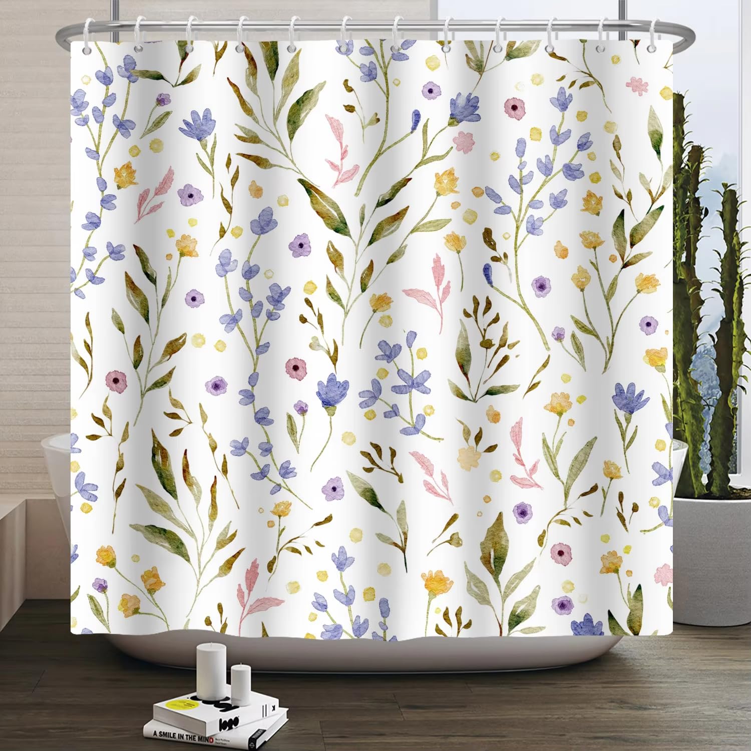 Tenda da doccia con stampa di fiori freschi,piccola decorazione floreale per il bagno,tessuto in poliestere impermeabile con 12 ganci (240x198 cm(larghezza x altezza)