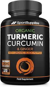 Organic Turmeric Capsules High Strength and Black Pepper with Active Curcumin with Ginger 1380mg - Advanced Tumeric - Each 120 Veg Capsule is Organic 2 Capsules per Serving