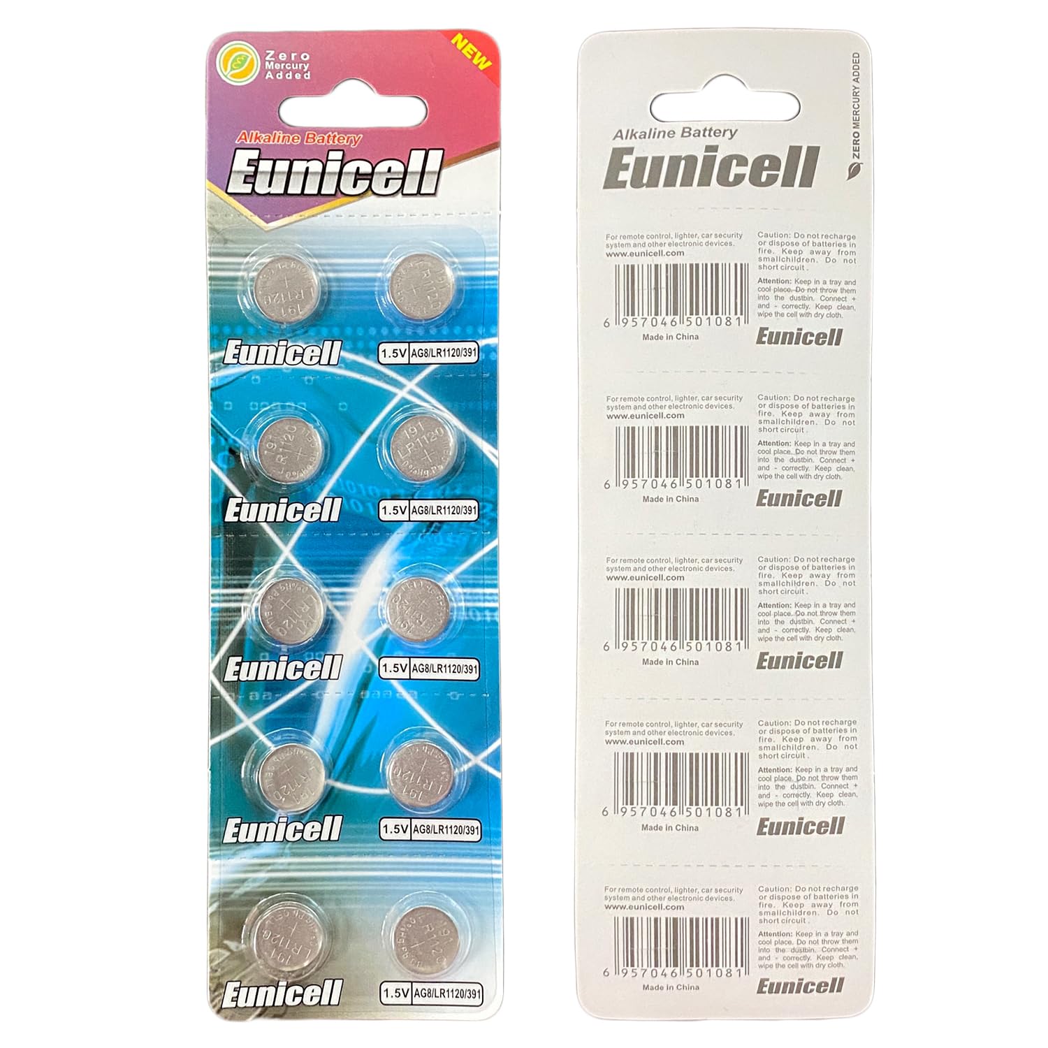 Pack of 10 - LR920/AG6 Eunicell 1.5V Button Coin Cell Alkaline Batteries - Suitable for use in LED lights, Digital Voice Recorders, Toys, Blood Glucose, Cholesterol Testing, Meters, Toys — view 34