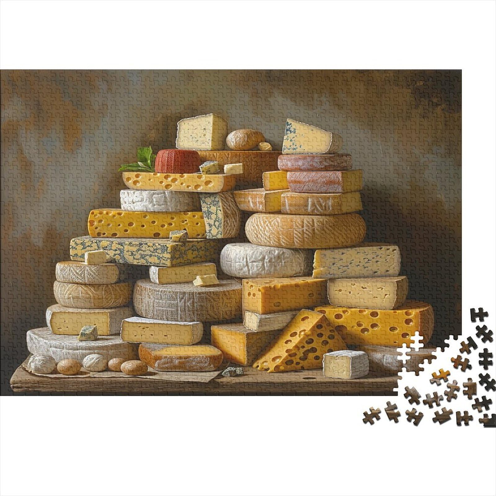 Cheese Jigsaw Puzzles for Adults 1000 Piece Various Cheeses Jigsaw Puzzle for Adults Wood Puzzle Challenging And Brainteasing Suitable for Wall Decoration And Gifts 1000pcs (75x50cm)