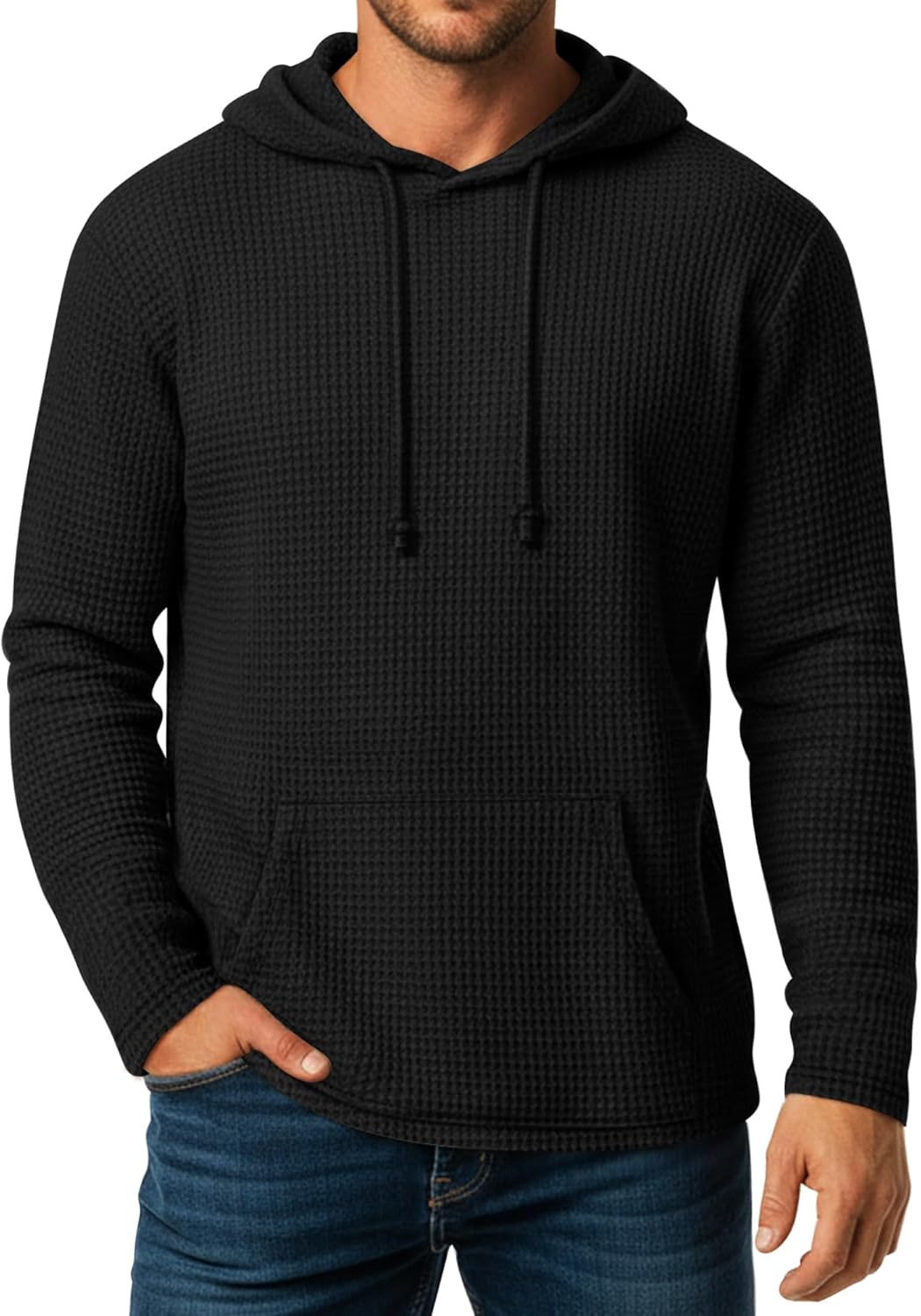 Men's Big and Tall Hoodies Sweatshirts Long Sleeve Waffle Knit Casual Pullover Drawstring Shirts with Pocket