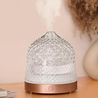 Levoair 200ml Glass Reservoir Ultrasonic Essential Oil Diffuser with Dome Cover, Colorful Lights, 4 Timers, Auto Shut-Off for Home Office Bedroom