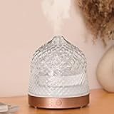 200ml Glass Reservoir Essential Oil Diffuser with Glass Dome Ultrasonic Aromatherapy Diffuser with Four Timer Colorful Light Auto-Off for Home Office Bedroom
