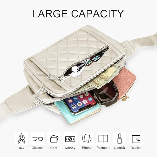 Miniatura 7 de Lindas Riñoneras Grandes para Mujer Bolso de Cintura Cruzado de Nylon Riñonera de Moda para Mujer Riñonera de Diseño para Entrenamiento, Senderismo,