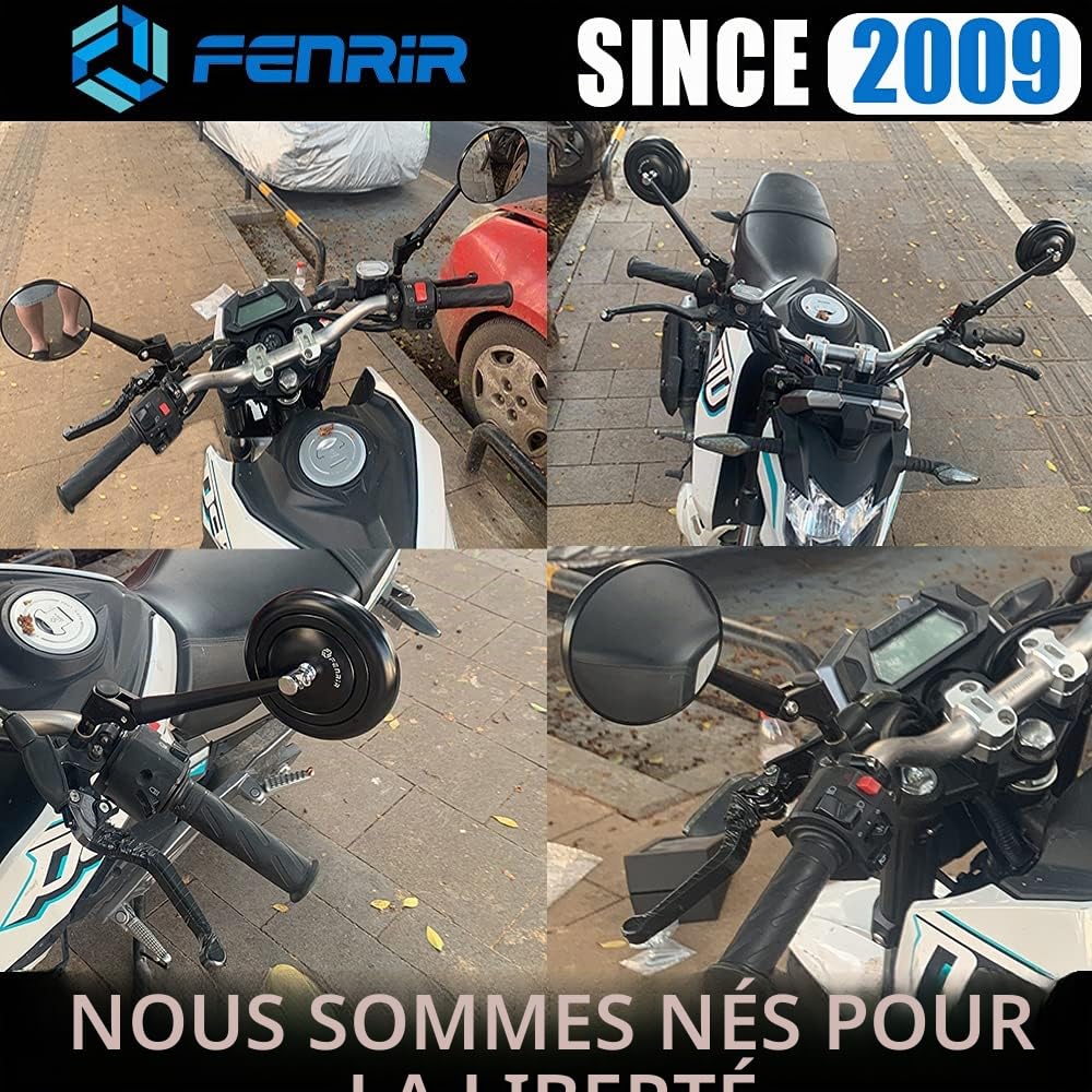 FENRIR Homologué Noir CNC Retroviseur Moto Pour XSR125 XSR700 XSR900 Z650RS Z900RS CB300R CB650R CB1000R SV650 Scrambler Monster RNINET R12NINET R12 V7 V9 Trident660 Leoncino Svartpilen Vitpilen Rebel