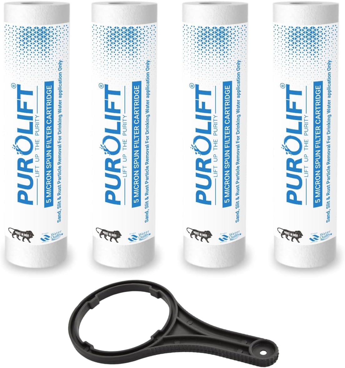 4pcs Heavy Duty PP Spun Filter/Cartridge with Spanner for All Types of RO Water Purifier(10 Inch, 5 Micron) | RO Water Purifier Cartridge,RO Spun Filter Sponge Replacement Filter Candle