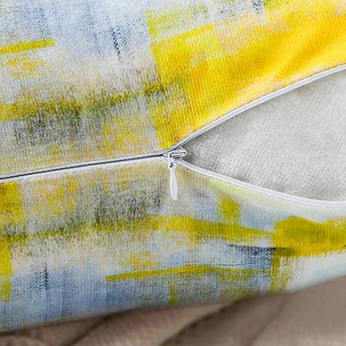 Miniatura 5 de Juego de 2 fundas de almohada lumbares amarillas rectangulares decorativas de 12 x 20 pulgadas para decoración de sofá, almohadas amarillas y grises