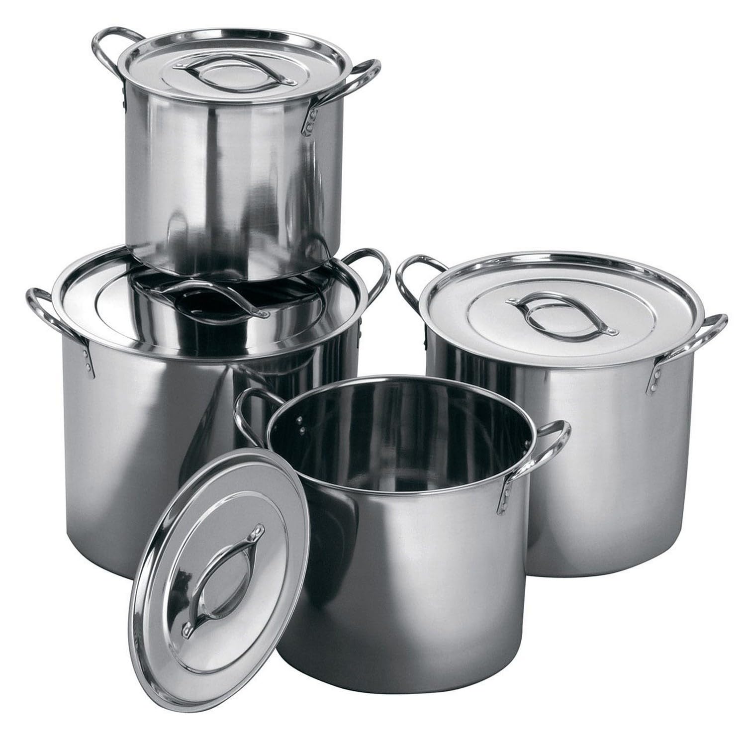 Premier Housewares 4 Pc Stainless Steel Stockpot Set, Stainless Steel Stock Pot With Twin Handles, Pots With Lid For Cooking